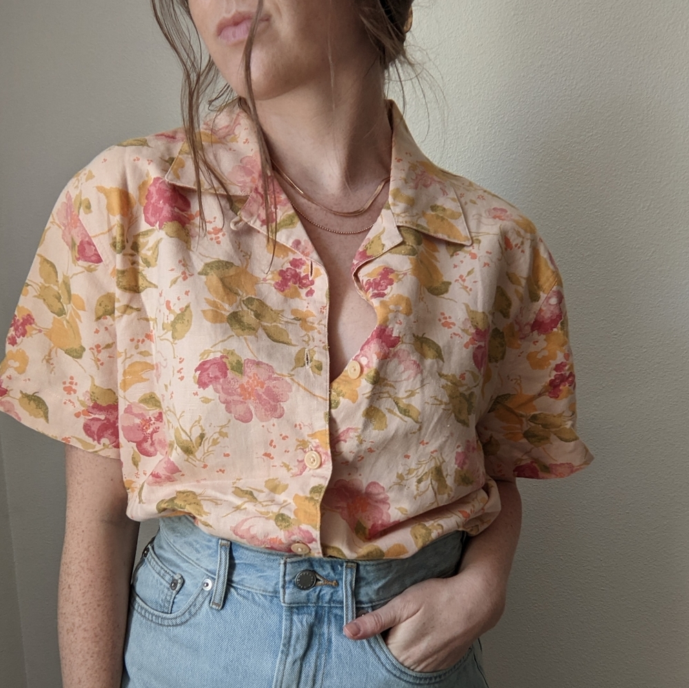 Vintage Eddie Bauer Linen Floral Shirt